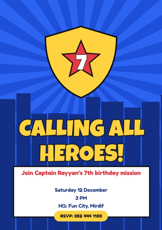 قالب بطاقة دعوة مجاني — Superhero Mission Invitation
