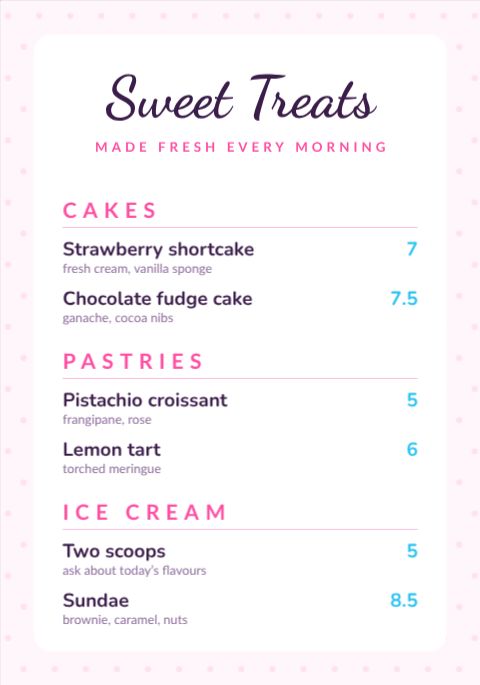 Sweet Dessert Menu template