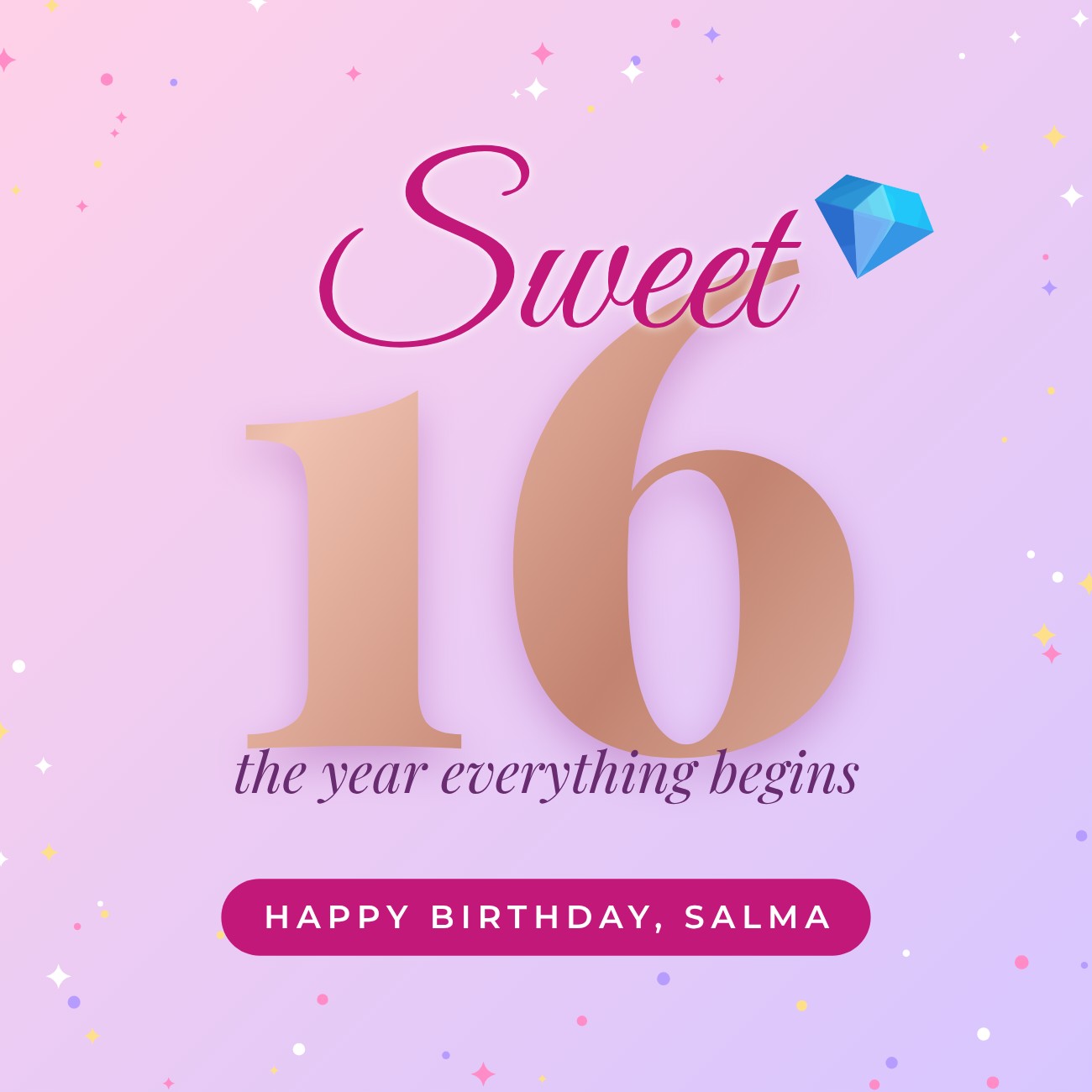 Sweet Sixteen Sparkle Post — editable birthday template