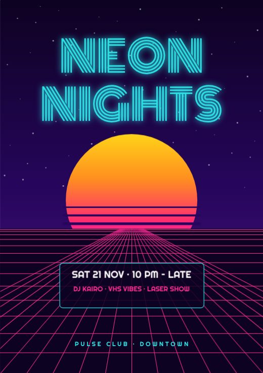 Synthwave Night Party Poster template