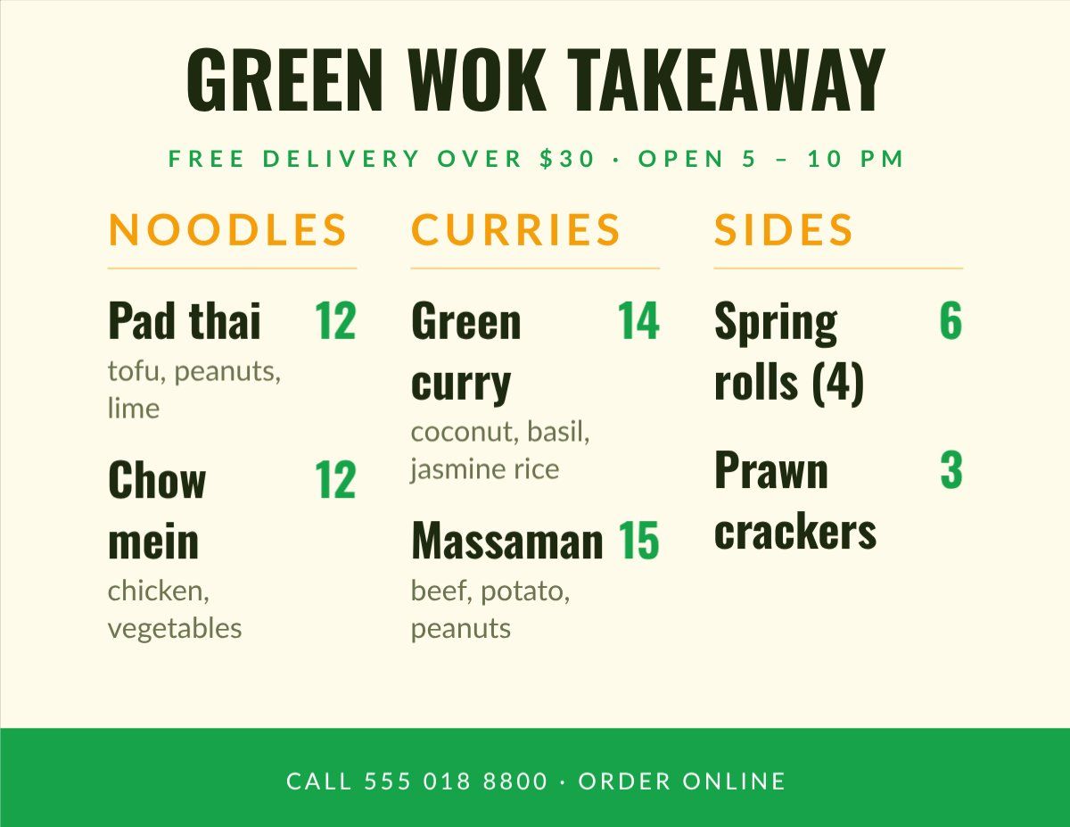 Takeaway Menu Flyer — editable menus template