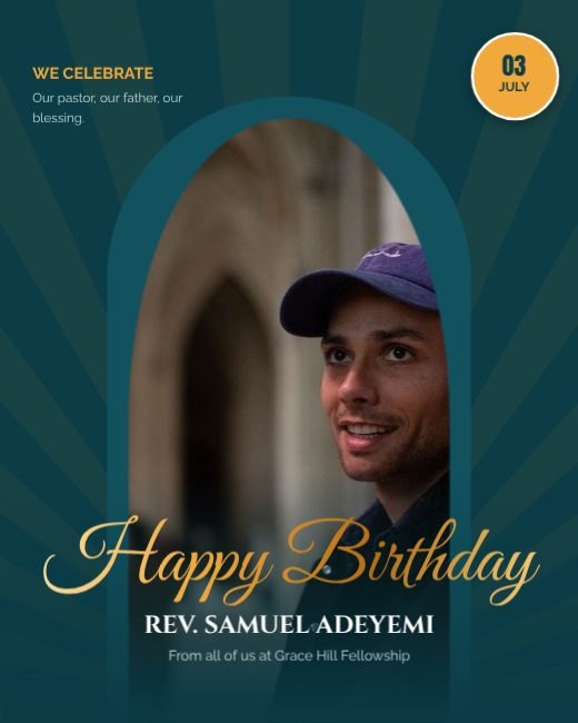 Teal Amber Arch Pastor Birthday Flyer