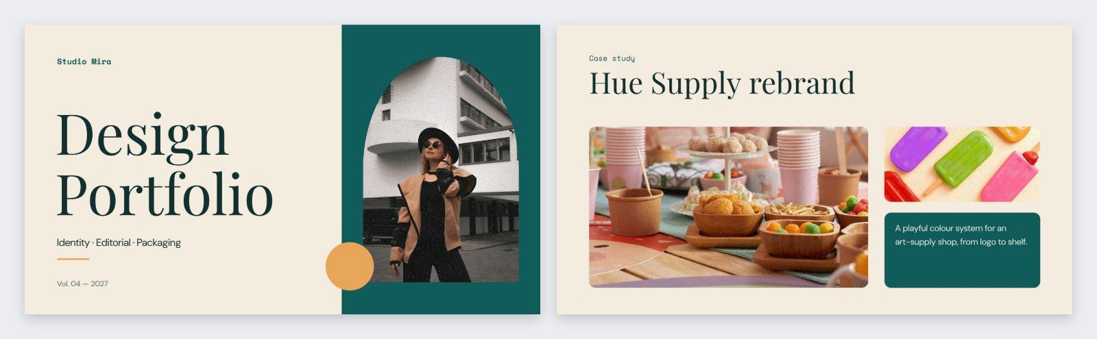 Teal And Cream Studio Portfolio Deck — editable business template