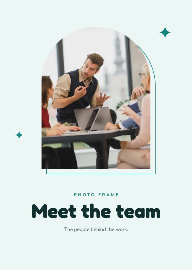 Teal Arch Frame Meet the team — editable photo collage template