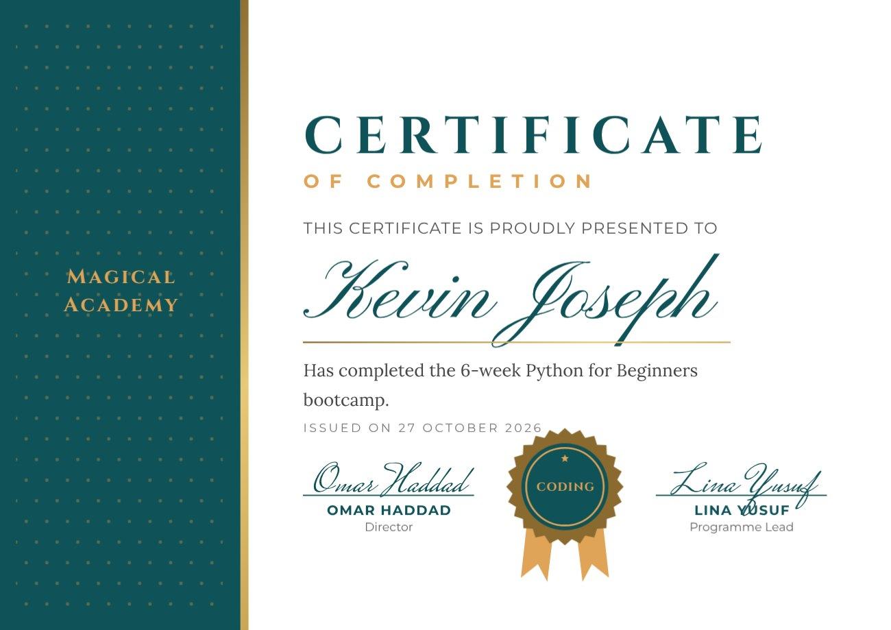 Teal Band Certificate of Completion — editable certificates template