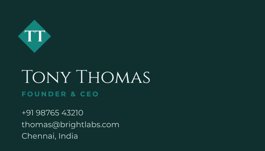 Teal Bright Labs Dark Business Card — editable business template