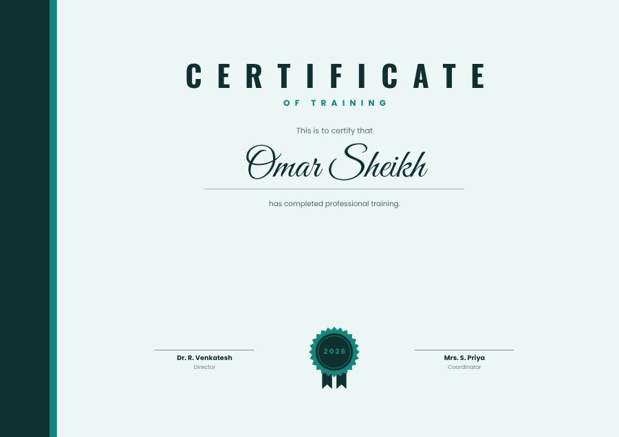 Teal Certificate Of Training Certificate Modern — editable certificates template