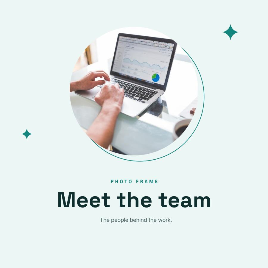 Teal Circle Frame Meet the team — editable photo collage template