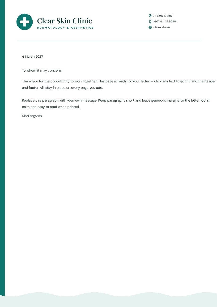 Teal Clinic Letterhead — editable letterhead template