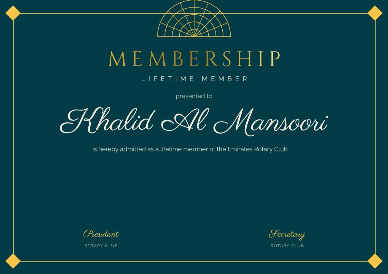 Teal Deco Membership Certificate — editable certificates template