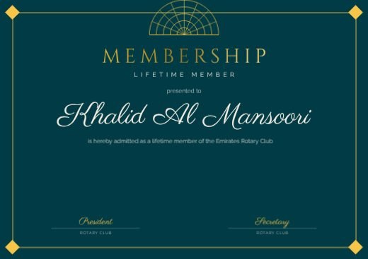 Teal Deco Membership Certificate