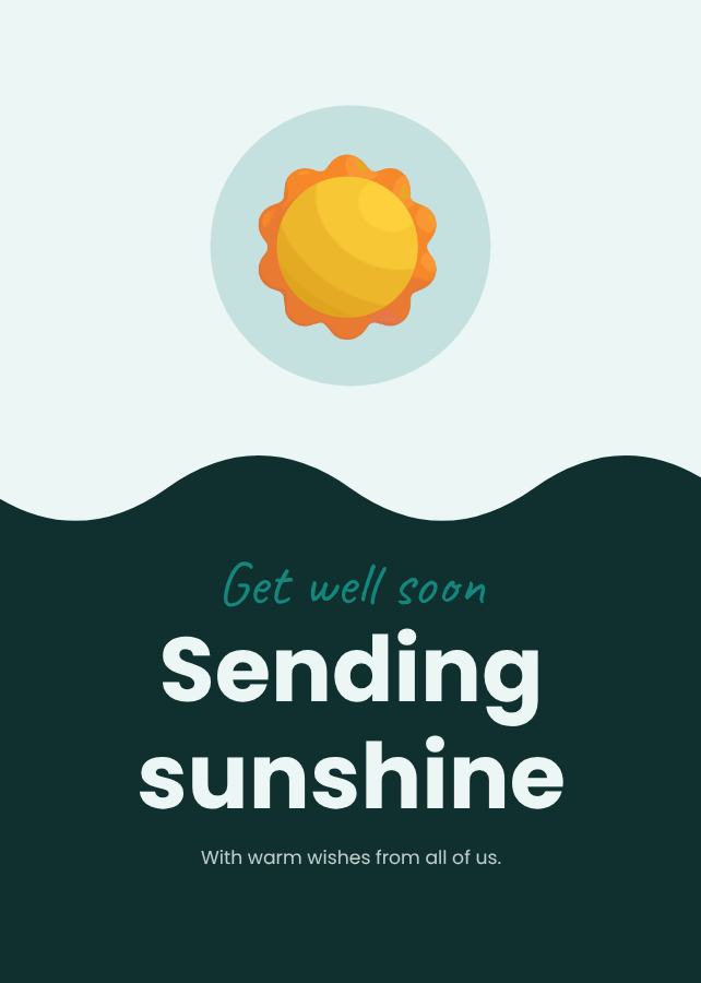 Teal Get well soon sending sunshine Card VIII — editable cards template
