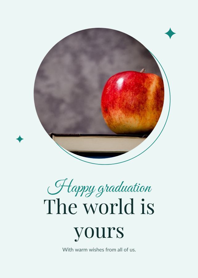 Teal Happy graduation the world is yours Card VII — editable cards template