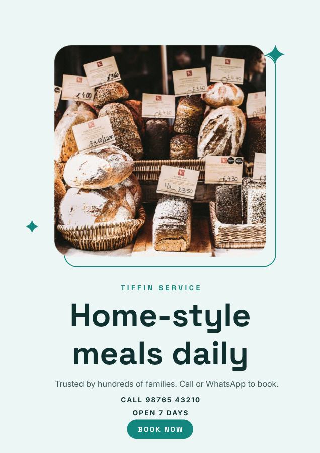 Teal Home-style meals daily Tiffin service Flyer DL — editable business template