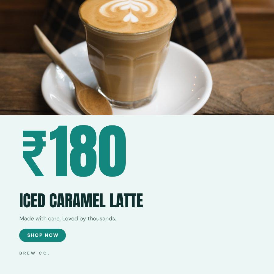 Teal Iced Caramel Latte Product Ad — editable marketing template