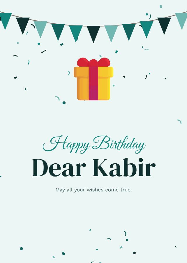 Teal Kabir Birthday Wishes Card — editable birthday template