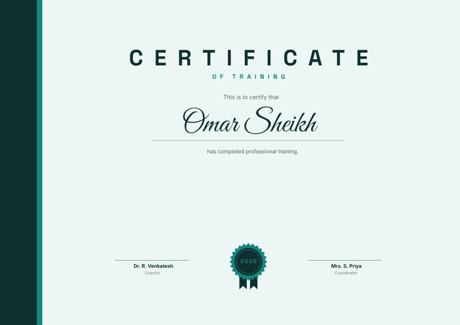 Teal Of Training Certificate Modern — editable certificates template