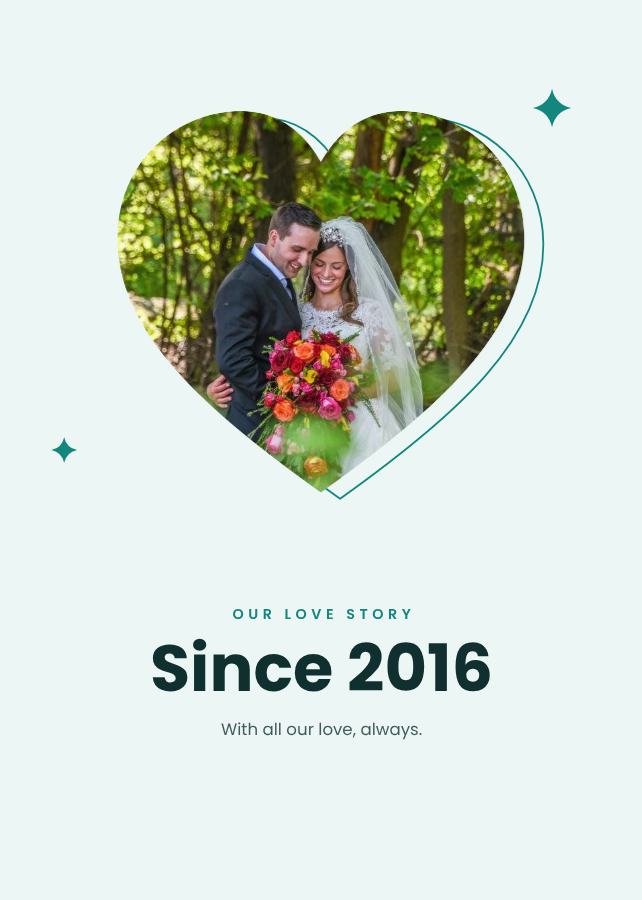 Teal Our love story Since 2016 Card — editable love & family template