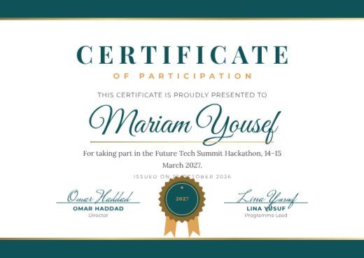 Teal Ribbon Certificate of Participation