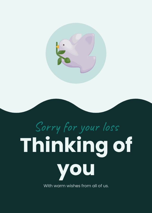 Teal Sorry for your loss thinking of you Card X — editable cards template