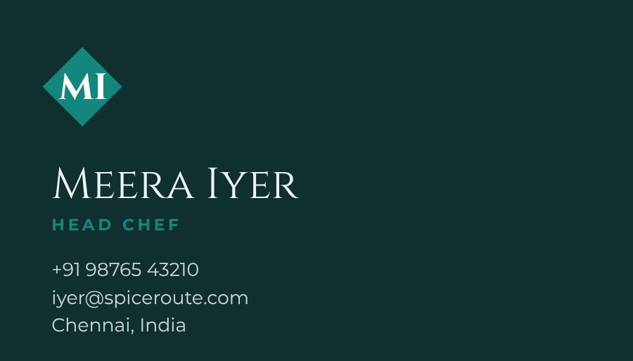 Teal Spice Route Dark Business Card — editable business template