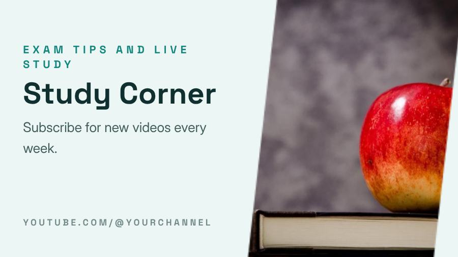 Teal Study Corner YouTube Channel Banner — editable social media template