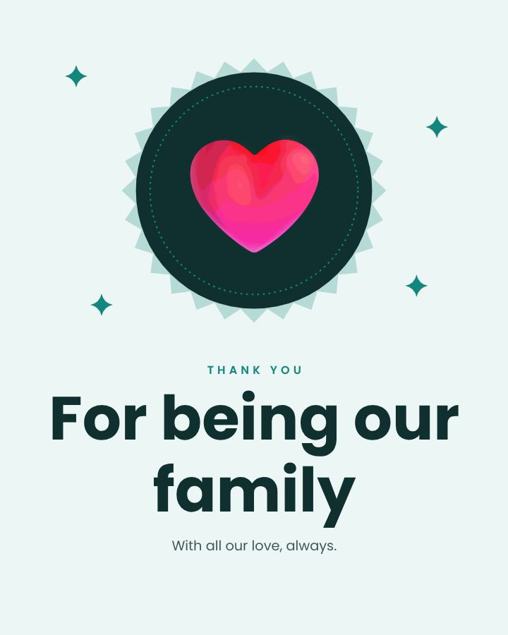 Teal Thank you For being our family Wishes — editable love & family template