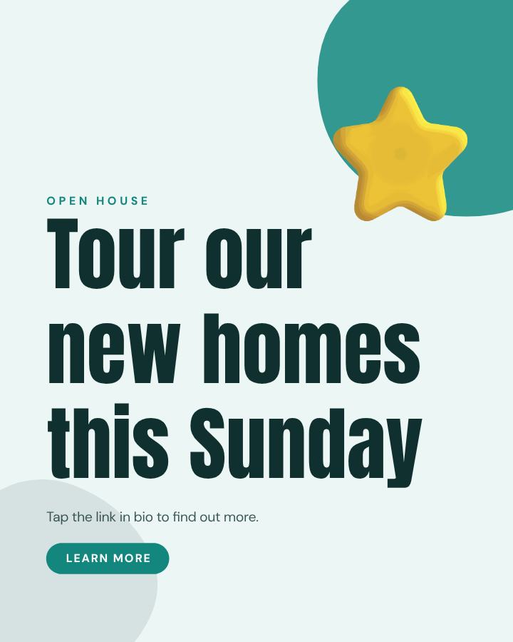 Teal Tour our new homes this Sunday Announcement Post — editable social media template