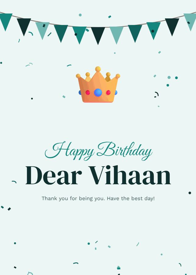 Teal Vihaan Birthday Wishes Card — editable birthday template