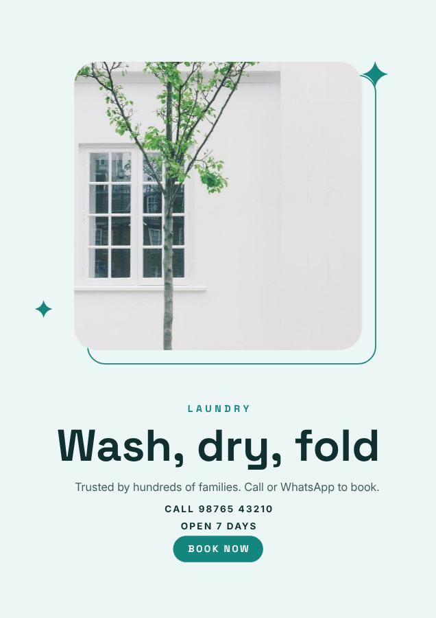 Teal Wash, dry, fold Laundry Flyer DL — editable business template