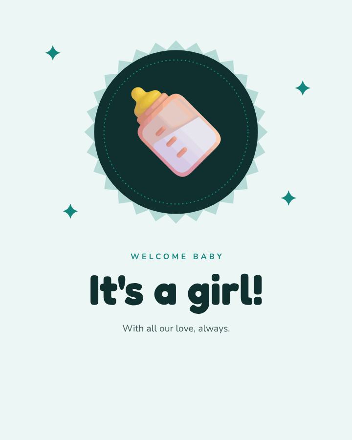 Teal Welcome baby It's a girl! Frame — editable love & family template