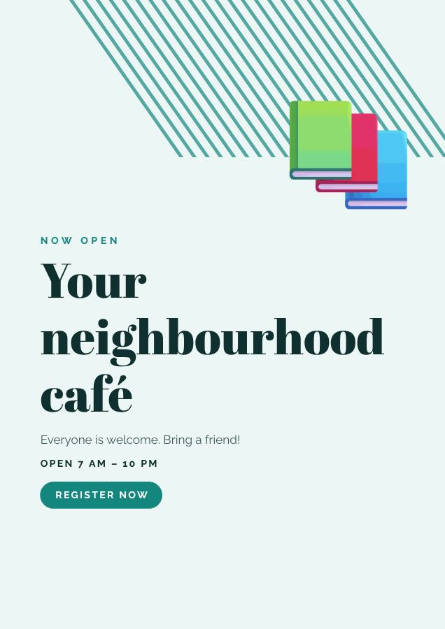 Teal Your neighbourhood café Poster — editable marketing template