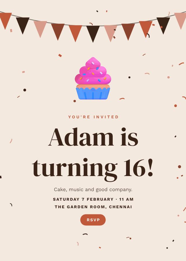 Terracotta Adam's Sixteen Birthday Invitation — editable birthday template