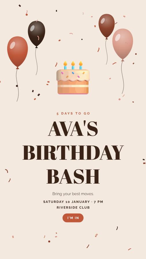 Terracotta Ava Birthday Bash Story — editable birthday template