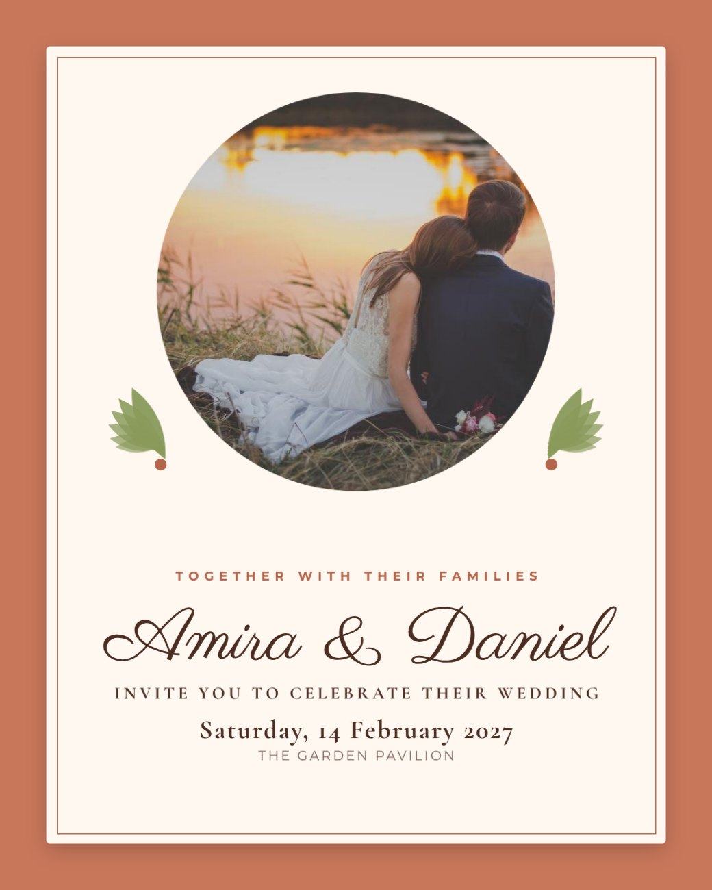 Terracotta Circle Wedding Invitation — editable wedding template