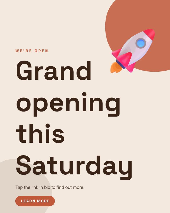 Terracotta Grand opening this Saturday Announcement Post — editable social media template