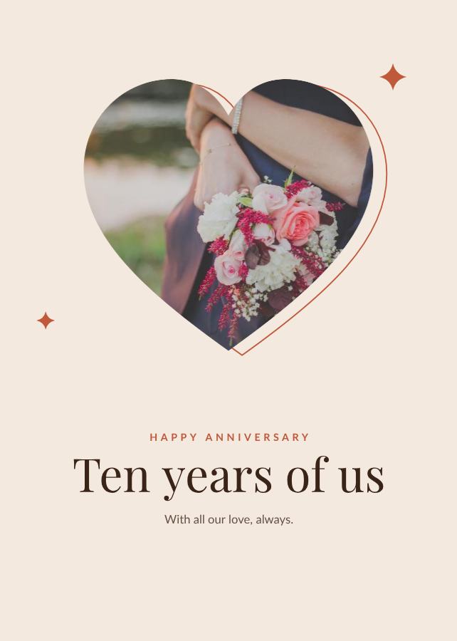 Terracotta Happy anniversary Ten years of us Card — editable love & family template