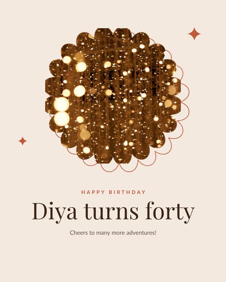 Terracotta Happy Forty Diya Birthday Post — editable birthday template