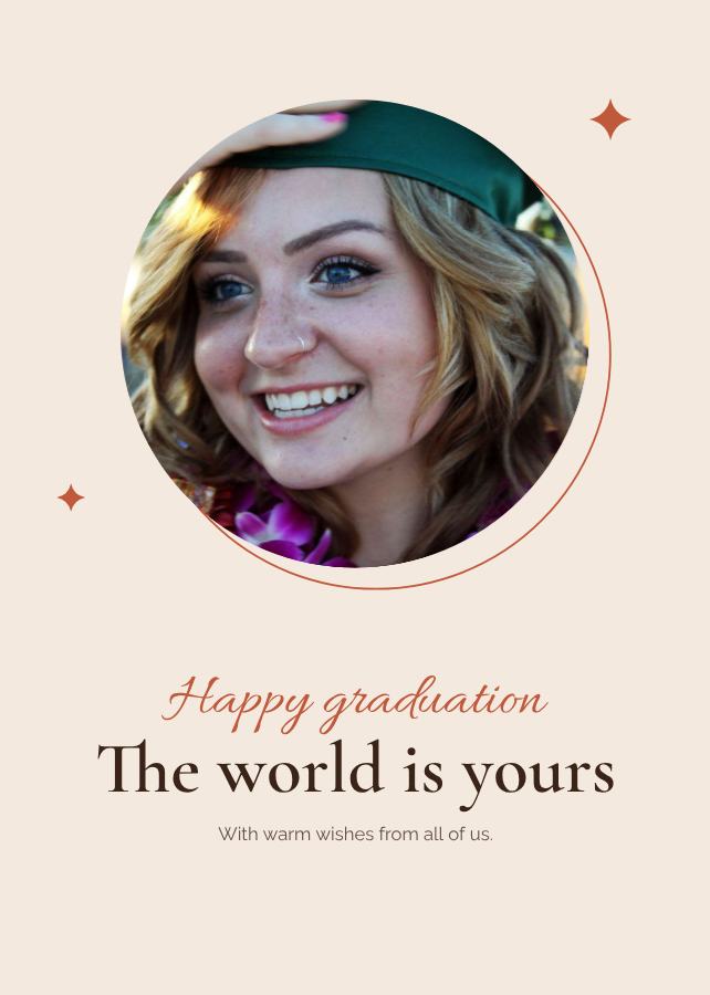Terracotta Happy graduation the world is yours Card V — editable cards template