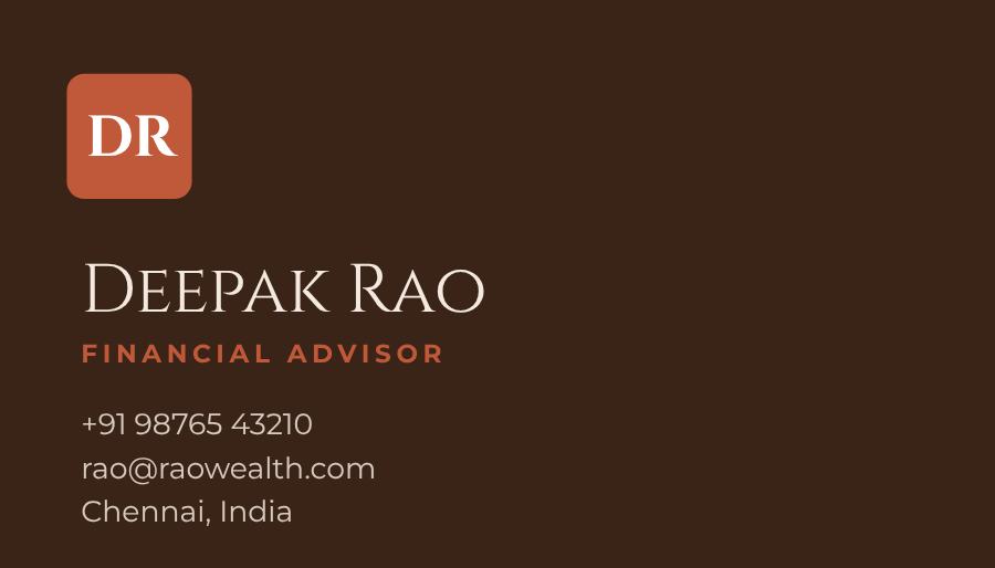 Terracotta Rao Wealth Dark Business Card — editable business template