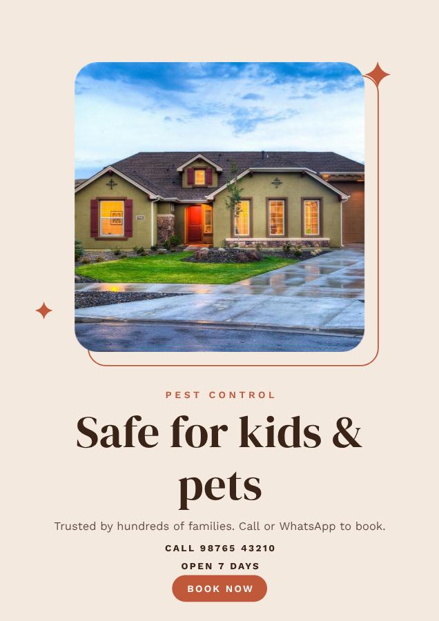 Terracotta Safe for kids & pets Pest control Flyer A4 — editable business template