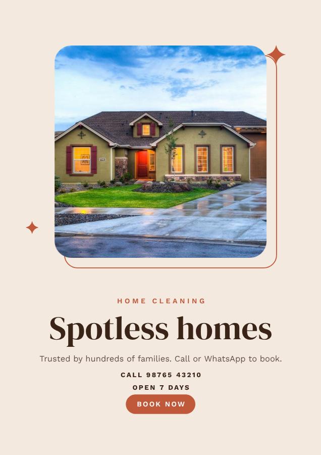 Terracotta Spotless homes Home cleaning Flyer A4 — editable business template