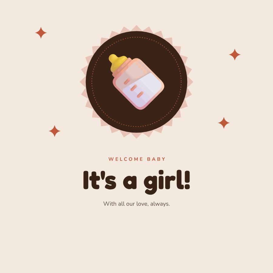 Terracotta Welcome baby It's a girl! Greeting — editable love & family template