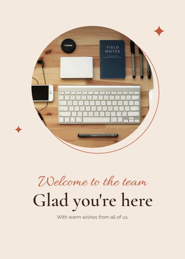 Terracotta Welcome to the team glad you're here Card VII — editable cards template