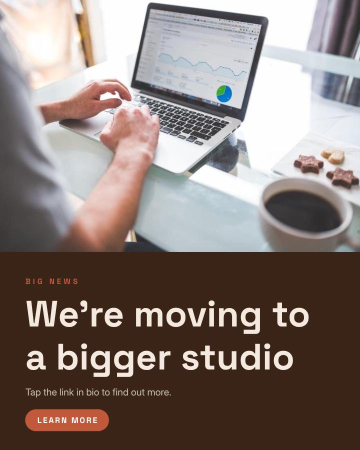 Terracotta We're moving to a bigger studio Announcement Post — editable social media template