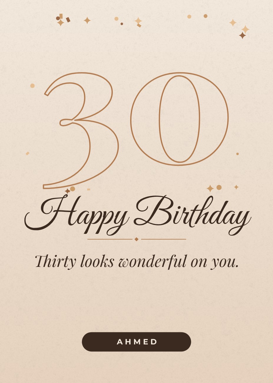 Thirty Outline Numeral Card — editable birthday template
