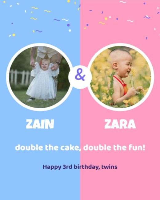 Twins Split Colour Birthday Post template