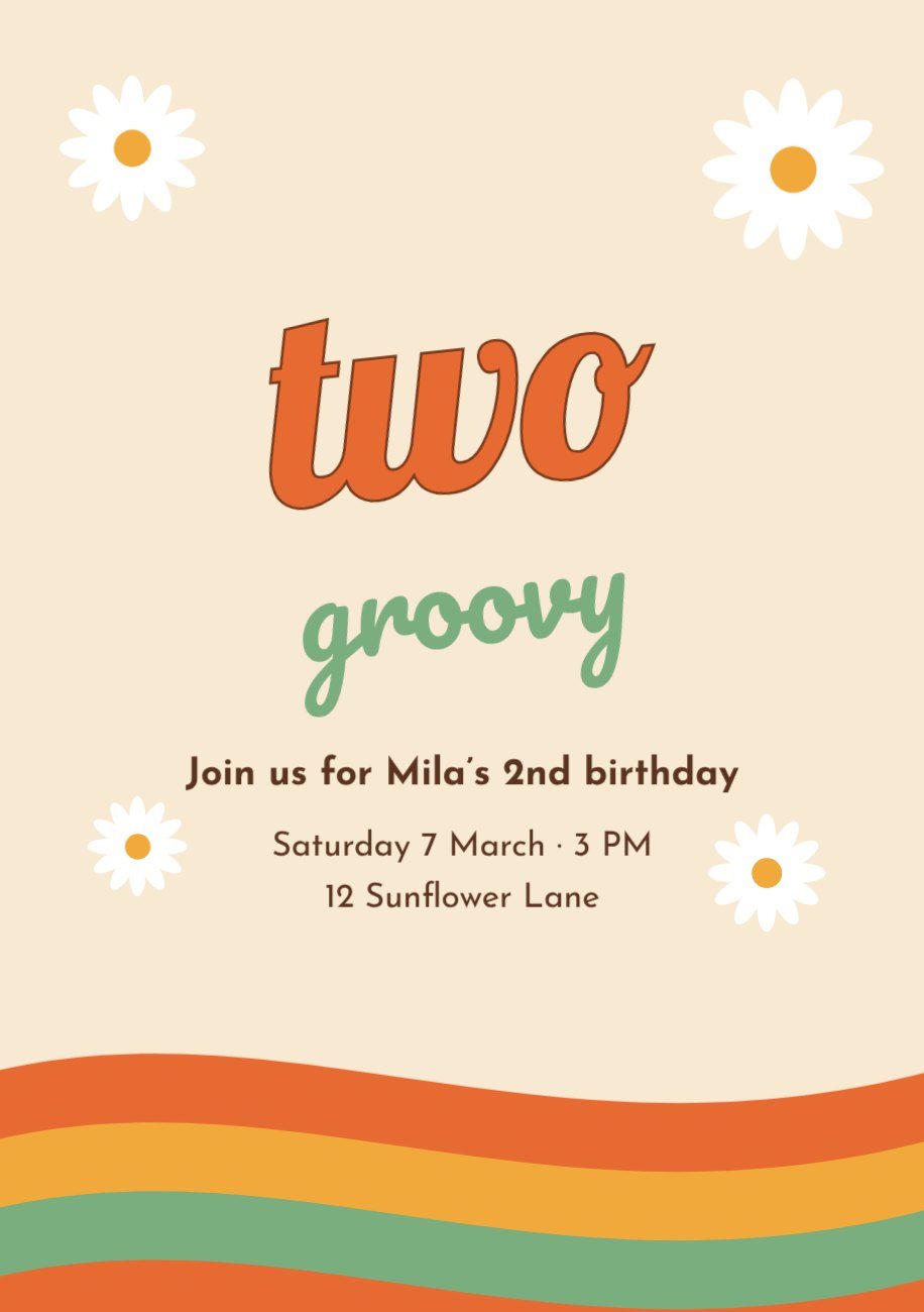 Two Groovy Daisy Birthday Invitation — editable birthday template