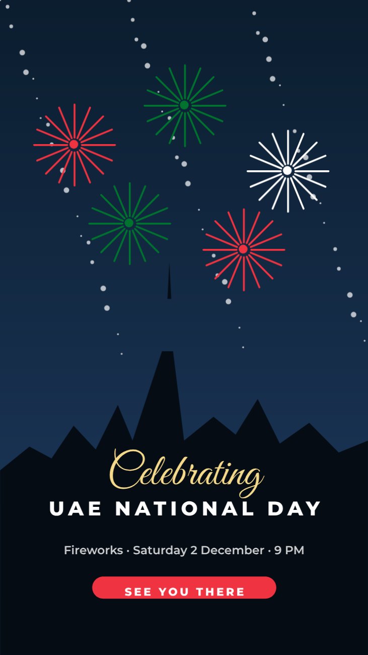 UAE National Day Fireworks Story — editable festivals template