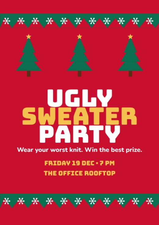 Ugly Sweater Christmas Party Poster — free Christmas design template